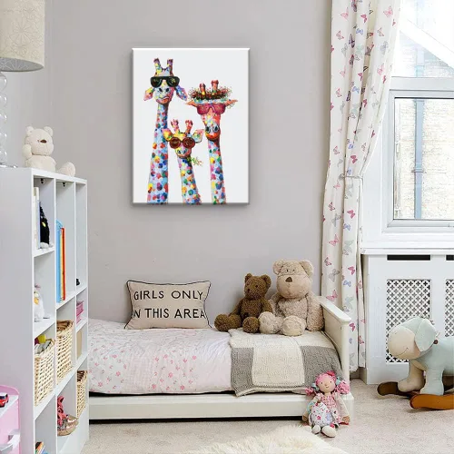 Vista 2 de Lienzo decorativo para pared de familia de jirafas, póster con marco para sala de estar, dormitorio, guardería, oficina, habitación de los niños