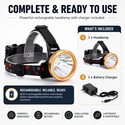 Vista 7 de Linterna frontal recargable súper brillante para caza de capullos, linterna LED con fuente de alimentación, linterna impermeable para caza al aire