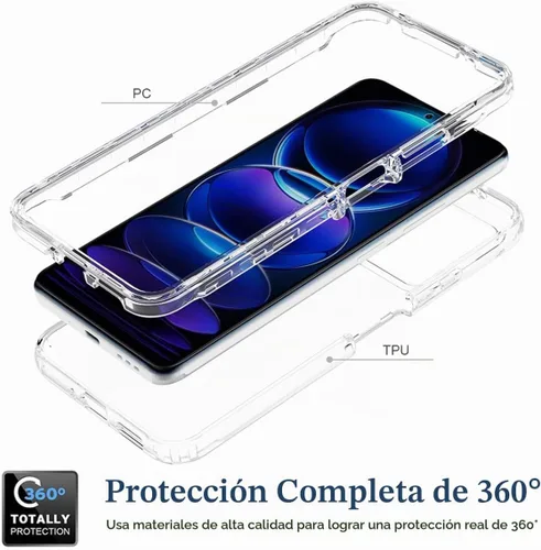Vista 3 de Funda para Redmi Note 12 5G, Poco X5 5G 22111317PG con protector de pantalla de vidrio templado, protección de cuerpo completo transparente 360 duro