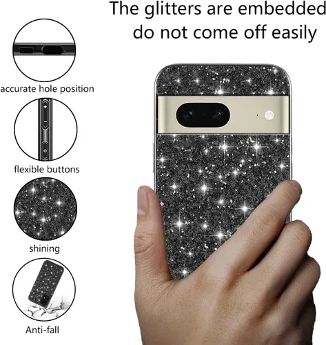 Vista 3 de Funda compatible con Google Pixel 7 con purpurina a prueba de golpes, para Google Pixel 7, TPU suave y brillante y policarbonato de silicona