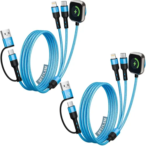 Vista 14 de Cruise Travel Essentials 2026, cable USB A/C 3 en 2 para iPhone 17, cargador iWatch, cable de carga múltiple trenzado, cable de carga múltiple