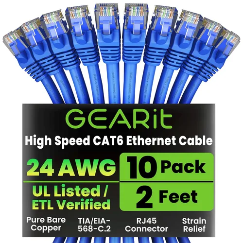 Vista 51 de GEARit Paquete de Cables Ethernet Cat 6 - Paquete de 20 Cables de Conexión Ethernet Cat6 de 1 pie Cable de Conexión de Red RJ45, Conectores
