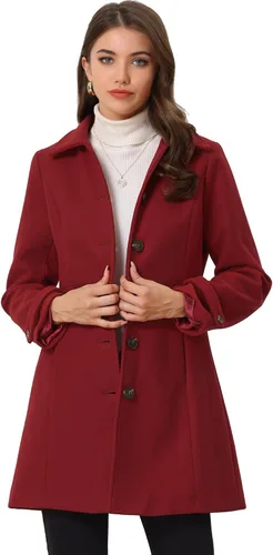 Vista 10 de Abrigo clásico de invierno con bolsillos de Allegra K para mujer; chaquetón de botonadura sencilla Verde militar