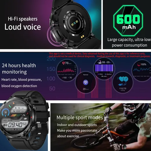 Vista 3 de Reloj inteligente (respuesta/haz llamadas) para hombres, reloj inteligente redondo de pantalla grande de 1.6 pulgadas para iPhone Android