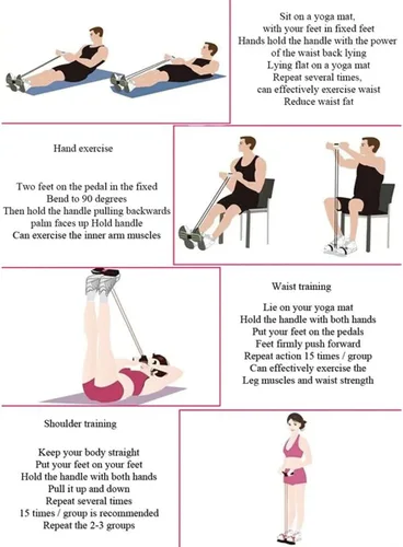 Vista 5 de 21 Bandas de Resistencia para Fitness - 4 Tubos con Pedal y Tirador de Tobillo, 2025 Nueva Banda Elástica de Pedal de Yoga para Estiramiento, Banda