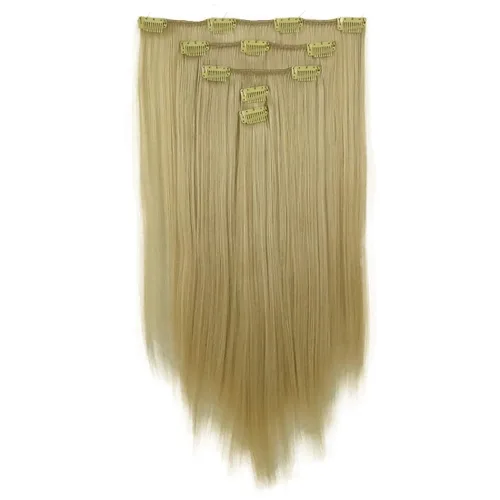 Vista 3 de Lydell Juego de 5 extensiones de cabello sintético con clip de 20 pulgadas de largo y lacio para mujer (12TT26 marrón con reflejos)