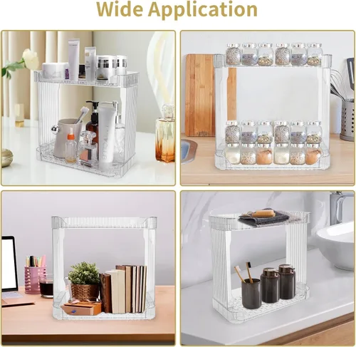 Vista 6 de Ayswupt Organizador Acrílico de 2 Niveles para Mostrador de Baño, Organizador de Maquillaje para Tocador, Estante Organizador Transparente