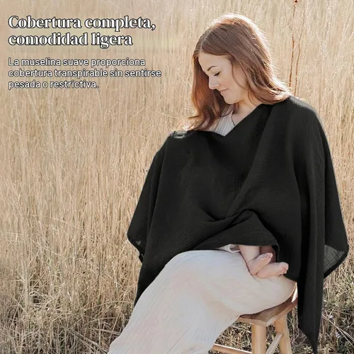 Vista 4 de Konssy - Funda de lactancia de muselina para mujer, poncho de privacidad completa de 360°