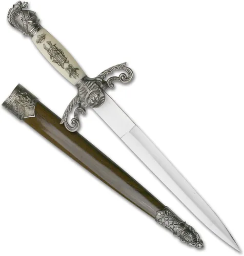 Vista 11 de MASTER USA Mini espada corta medieval, hoja de acero inoxidable con mango de metal fundido, vaina de madera - Fantasía, coleccionable