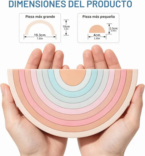 Vista 8 de MCGMITT Juguete apilable de arcoíris, apilador de arcoíris de silicona para niños pequeños, bloques de anidación Montessori, juego de juguetes a Rosa