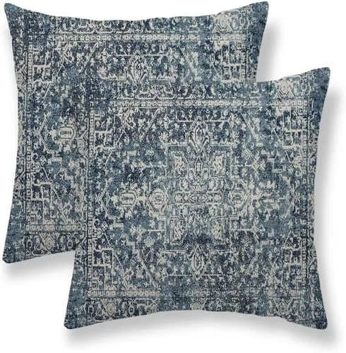 Vista 37 de Juego de 2 fundas de almohada bohemias de 16 x 16 pulgadas, color negro y marrón, fundas de almohada con patrón de alfombra étnica rústica, fundas