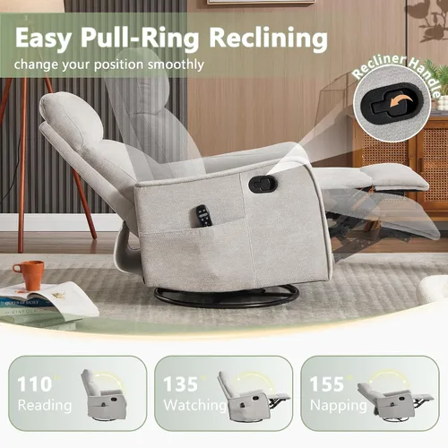 Vista 5 de cinkehome Silla mecedora reclinable giratoria pequeña para cuarto de bebé