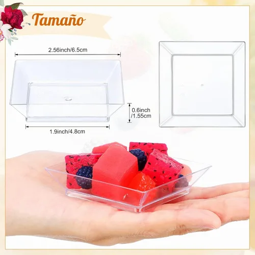 Vista 3 de 200 Piezas Platos Cuadrados Mini para Postre de 2.5 x 2.5 Pulgadas Platos Desechables para Aperitivos Pequeños Platos de Plástico Transparente