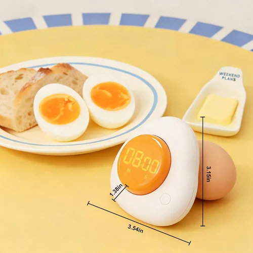 Vista 2 de QANYI Temporizador de huevos – Temporizador de cocina magnético con pantalla LED grande y botones preestablecidos (8 minutos de hervido suave), dial