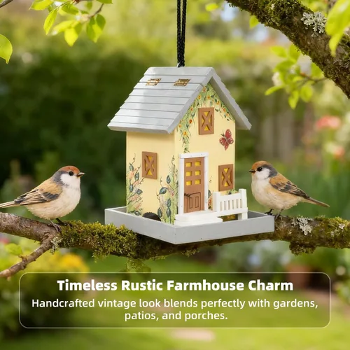 Vista 3 de MEWANG Comedero colgante para pájaros al aire libre, casa decorativa de madera para pájaros sin cámara para colibríes, cardenales y pájaros azules