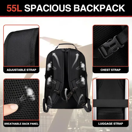 Vista 4 de Z-MGKISS Mochila de viaje, mochila grande de viaje para laptop para hombres y mujeres con mochila comercial aprobada por la aerolínea TSA, Negro-2