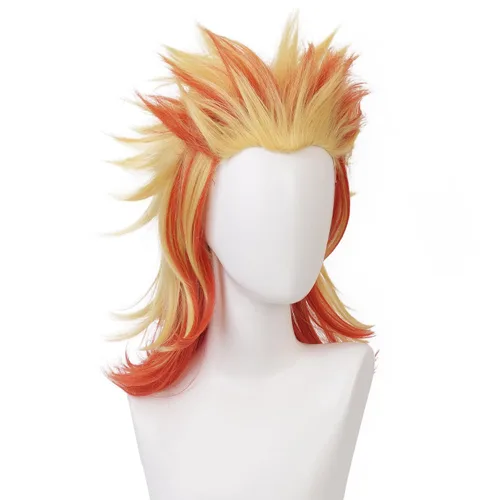 Vista 3 de maysuwell Rengoku Kyoujurou - Peluca de anime Demon Slayer, pelucas de cosplay de pelo corto amarillo para hombres y mujeres para Halloween