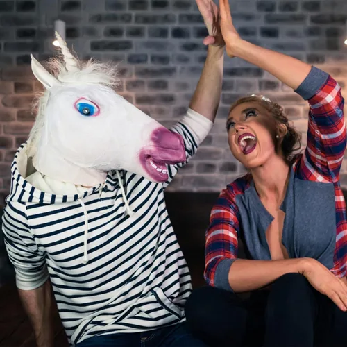 Vista 6 de Halford Unicorn Mask, Horse Mask, Funny Latex Cute Animal Full Head Mask Novelty Cosplay Party Props for Adults