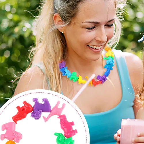 Vista 6 de 200 cuentas con forma de animal mixto, coloridas cuentas espaciadoras de animales marinos y de la selva, cuentas de plástico del zoológico, cuentas
