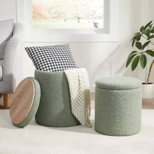 Vista 11 de Royal Windsor Boucle - Juego de 2 otomanas redondas con almacenamiento, taburete pequeño para sala de estar, mesa de centro pequeña, taburete