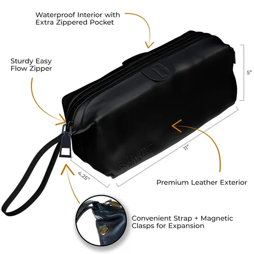 Vista 2 de Blackwood For Men Signature Dopp - Bolsa de viaje portátil hecha de piel auténtica de alta calidad, duradera, impermeable, totalmente lavable