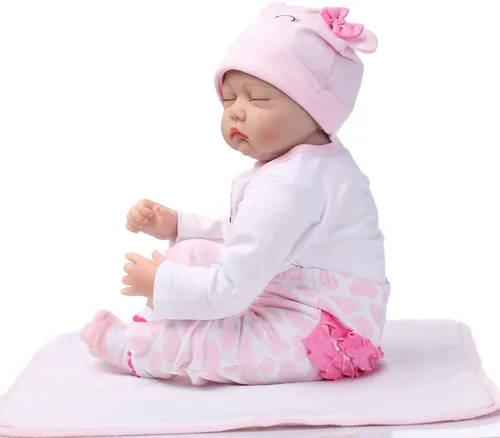 Vista 6 de Pinky - Muñeca de bebé recién nacida de 22 pulgadas y 21.7 in, de silicona suave, para dormir, de aspecto realista, regalo de cumpleaños y Navidad