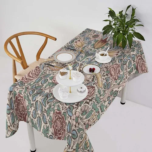 Vista 52 de Mantel Floral Retro de Pájaros, Diseño Original Bohemio William Morris Estampado Cubierta de Mesa para Hogar Picnic Fiesta Comedor Cocina William