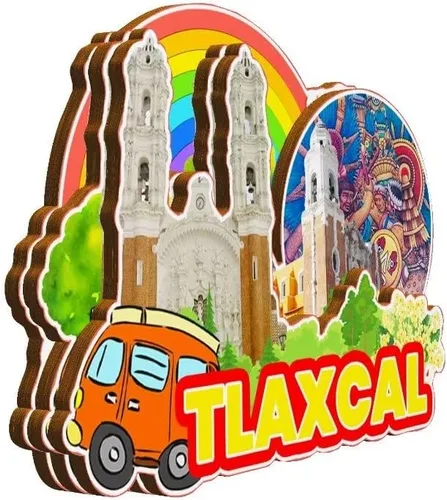 Vista 2 de Tlaxcala - Imán de madera para nevera, diseño de México, monumentos 3D, recuerdos coleccionables, decoración hecha a mano -2339