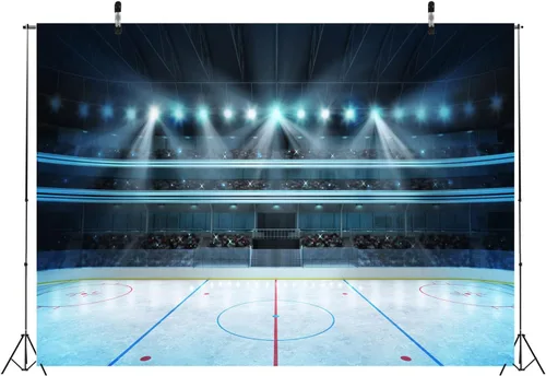 Vista 4 de BELECO Telón de fondo deportivo de hockey sobre hielo de 5 x 3 pies para fotografía, estadio, estadio, arena, pista de hielo, luces de escenario