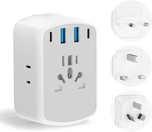 Vista 12 de Olcorife PD25W Mini adaptador de viaje, adaptador de corriente universal con 2 USB-C 1 USB-A, adaptador de enchufe internacional, esenciales