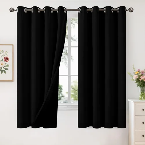 Vista 79 de YoungsTex - Cortinas 100% opacas para dormitorio, con aislamiento térmico y ojales, cortinas oscuras negras con capa pesada para ventana de sala