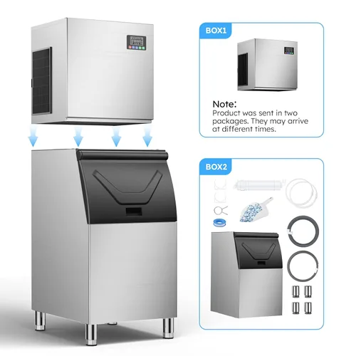 Vista 7 de Máquina comercial para hacer hielo de 550 libras/24 horas, almacenamiento de 400 libras, listo para hielo en 5-15 minutos, con modo de autolimpieza