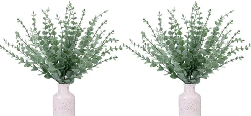 Vista 10 de CEWOR 8 piezas de tallos de eucalipto decorativas 35.8 cm hojas artificiales de eucalipto falsas ramas de vegetación verde para centro de mesa