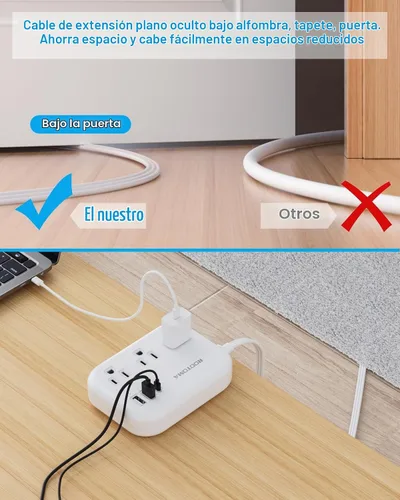 Vista 2 de Cable de extensión plano de 20 pies detrás de los muebles
