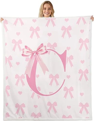 Vista 17 de Manta de franela rosa con lazo, estilo princesa, manta de forro polar de ensueño para decoración del hogar, sofá, sofá, manta romántica de forro