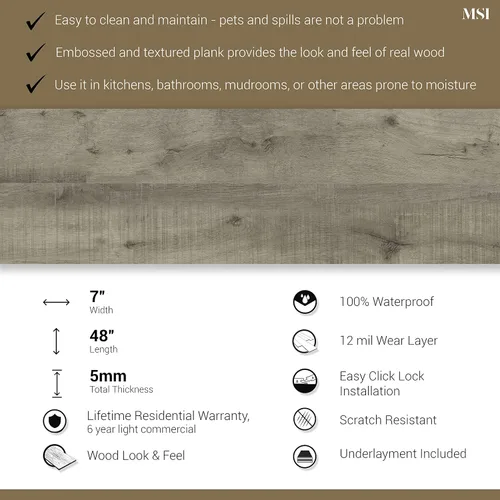 Vista 6 de MSI McKenna - Suelo de vinilo de lujo de 7 pulgadas x 48 pulgadas, tablones de núcleo rígido, baldosas LVT con bloqueo de clic, LVT impermeable