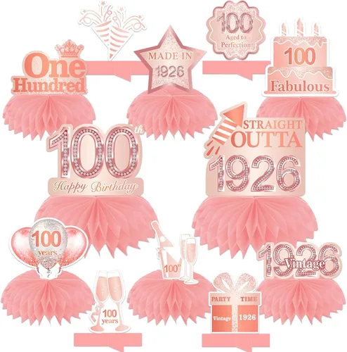 Vista 8 de Centros de mesa con diseño de panal de abeja de oro rosa para cumpleaños número 14, decoración de mesa para niñas y mujeres, dulce princesa de 14