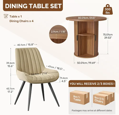 Vista 11 de Miereirl Moderno juego de comedor de 5 piezas para mesa redonda de madera de 4,31.5 pulgadas con estante de almacenamiento semiabierto y puerta