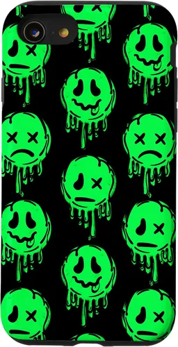 Vista 18 de Melting Happy Face Smile Trippy Sad Face Graffiti Green Case for iPhone 17