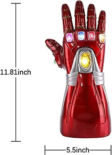 Vista 2 de juyocmy Guantelete infinito de SuperHero para niños con gemas LED Infinity Gemas Guante de Halloween Fiesta Cosplay Accesorios Rojo