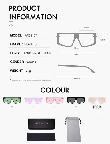Vista 5 de HERJOUR Gafas de sol cuadradas retro de gran tamaño para mujeres y hombres, gafas de sol de moda AR82157