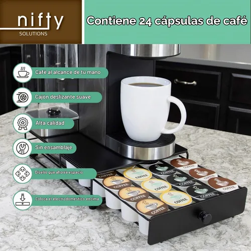 Vista 5 de Nifty Solutions Capacity Nifty - Mini acabado negro rodante, compatible con K-Cups, soporte de paquete de 24 cápsulas, cajón de almacenamiento