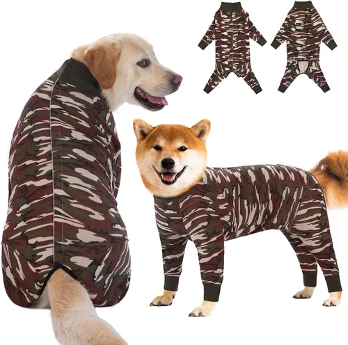 Vista 21 de Traje de recuperación para perros grandes y medianos después de la cirugía, mameluco antilameduras suave y transpirable para perros, alternativa al