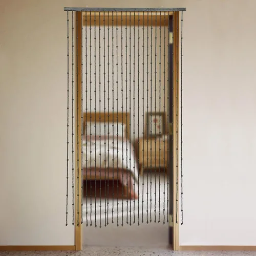 Vista 12 de DNYSYSJ Cortina con cuentas de madera natural y bambú, 49 hebras, diseño liso de 74.8 pulgadas, cuentas de bambú y madera para puerta, cortina