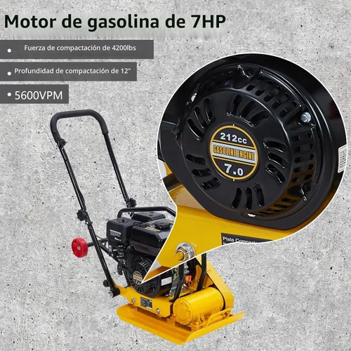 Vista 4 de GarveeHome 7HP Plataforma compactadora de pisón, motor de gas de 212 CC, manipulación vibratoria de compactación de 4200 libras, 22.1 x 15.9