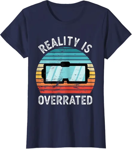 Vista 26 de Reality is Overrated VR - Camiseta divertida de regalo de realidad virtual, Negro, S