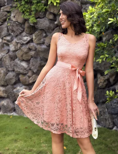 Vista 7 de Dressystar - Vestido con encaje floral y cuello en V para mujer ideal para dama de honor fiesta y baile de graduación