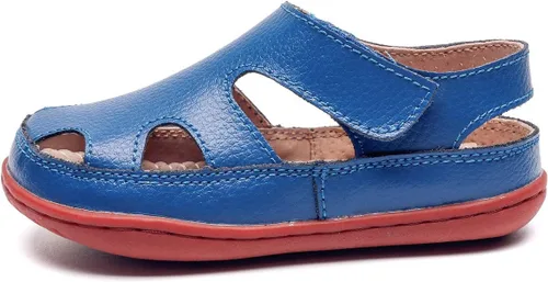 Vista 4 de DADAWEN - Sandalias de pescador con correa de cuero para niña y niño (bebé, niño pequeño, niño grande)