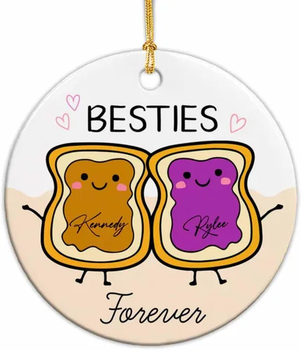 Vista 26 de Adornos de cerámica personalizados para los mejores amigos están atados con cuerdas de corazón, adorno personalizado de 2 amigos, adorno de buenos
