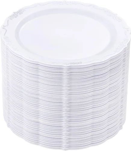 Vista 13 de DaYammi 60 platos de plástico blanco, platos de postre desechables de 7.5 A Blanco